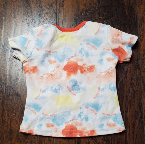 Harley Davidson 3-6 Month Old Girls Short Sleeve T shirt coral, pink, tie dye - Picture 2 of 4